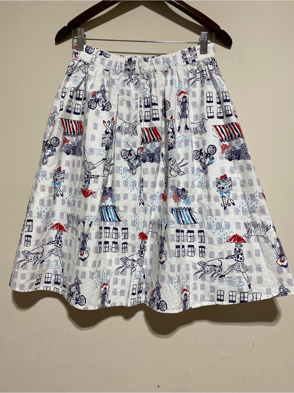 ModCloth “Rainy Day in Paris” Skirt A-Line Novelty whimsical Print Dogs Size M - Picture 7 of 12